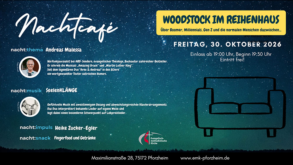 Nachtcafé am 30. Oktober 2026: Woodstock im Reihenhaus